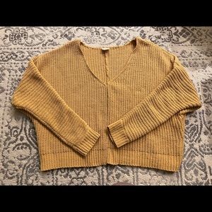 Mustard Yellow Knitted V-Neck Sweater